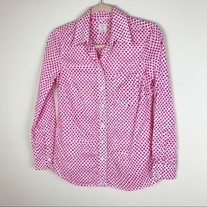 GAP Pink Polka Dot Fitted Boyfriend Button Shirt